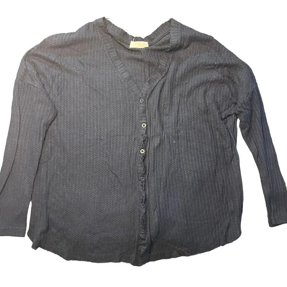 If You Be My Star I'll Be Your Sky Women's Medium Navy Waffle Knit Blouse